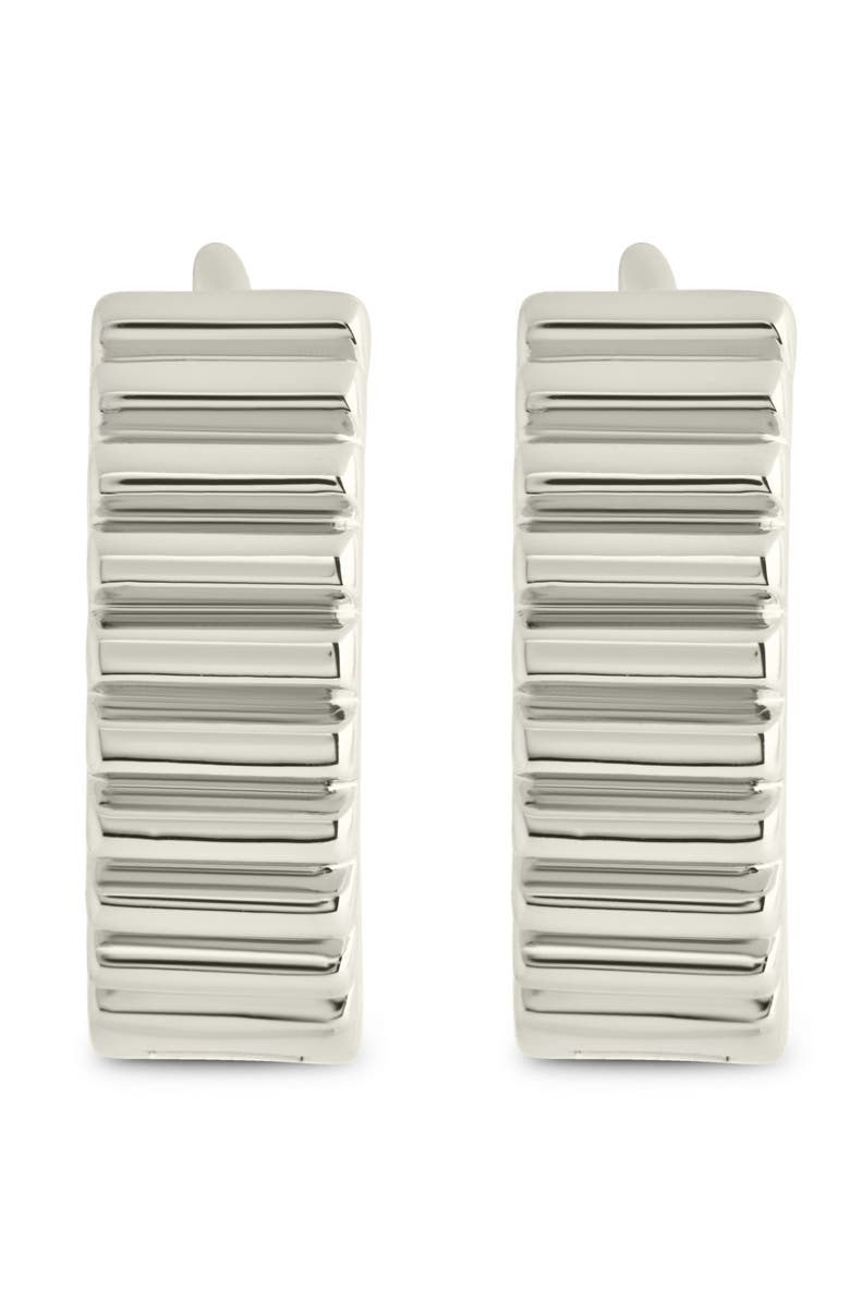 Sterling Forever Lila Ribbed Huggie Hoop Earrings, Alternate, color, Silver