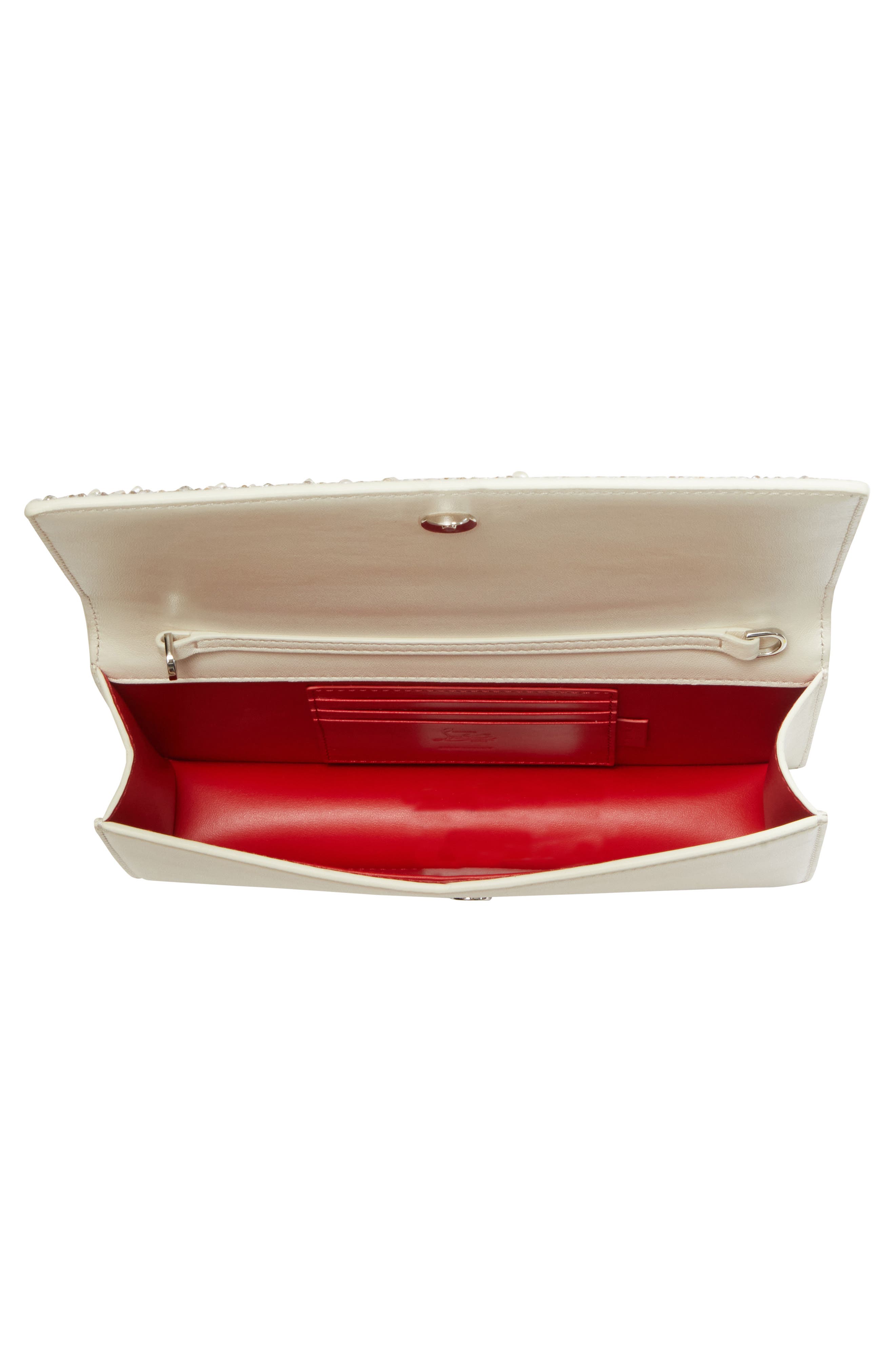 Christian Louboutin Bettina Crystal & Faux Pearl Embellished Suede Clutch, Alternate, color, Silver