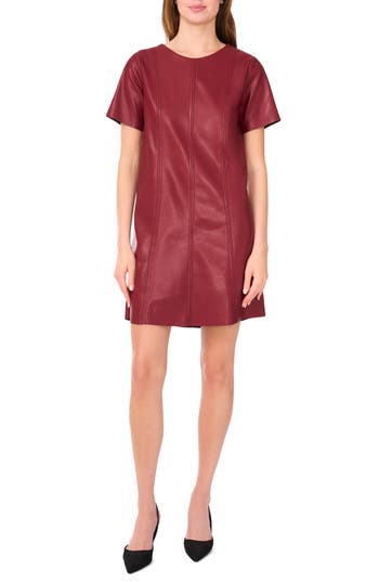 Halogen ® Faux Leather Short Sleeve Dress In Burgundy