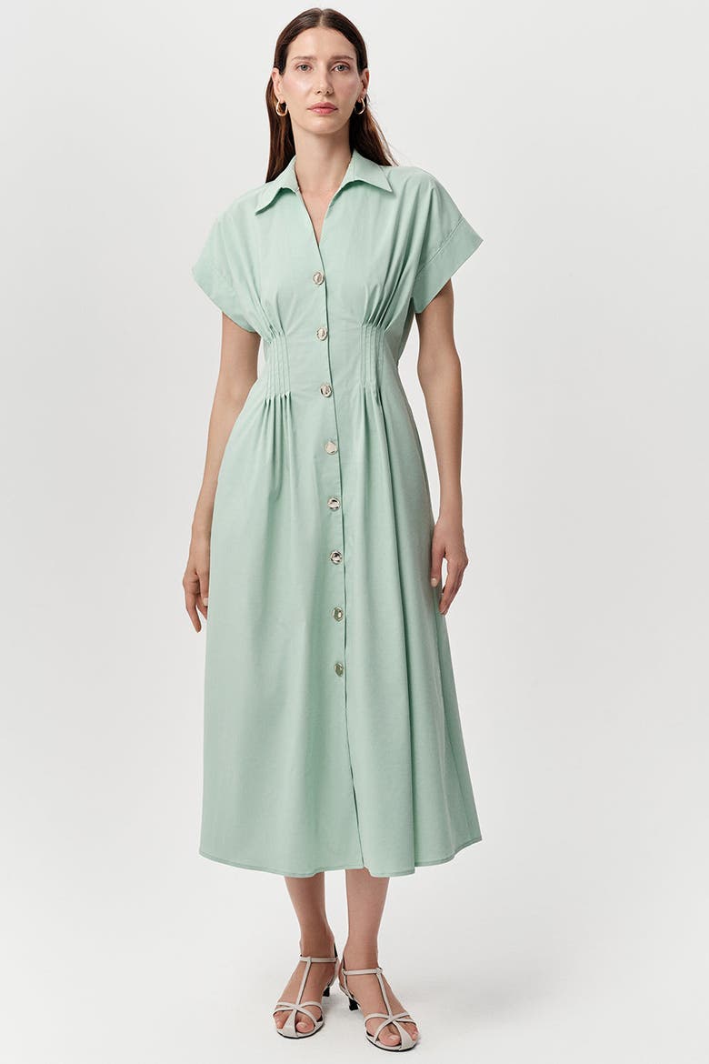 Reilly Shirt Collar Elastic Waist Midi Dress, Main, color, Mint
