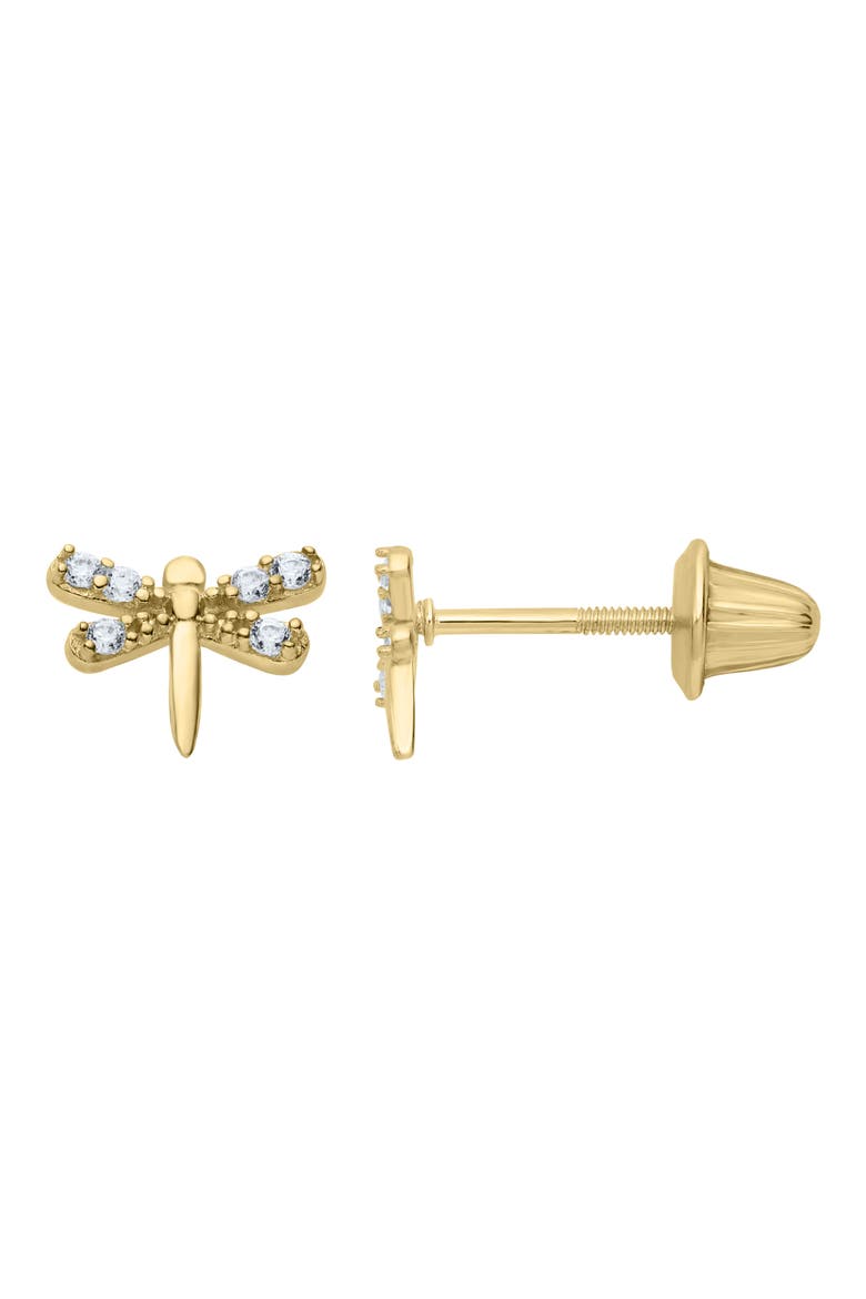 14K Gold & Cubic Zirconia Dragonfly Stud Earrings, Alternate, color, GOLD