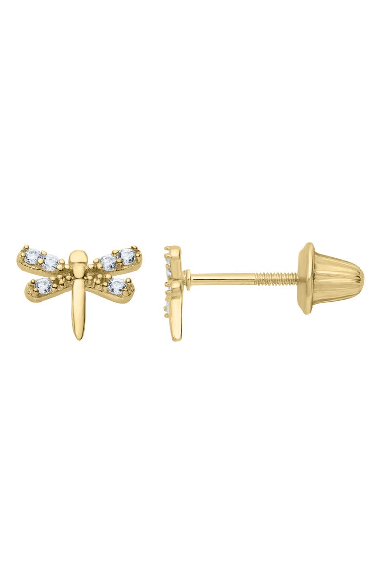 Mignonette 14K Gold & Cubic Zirconia Dragonfly Stud Earrings, Alternate, color, Gold