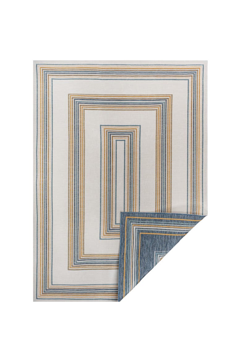 Argo Classic Nautical Mitre Stripe Reversible Machine-Washable Indoor/Outdoor Area Rug, Main, color, Navy/Cream