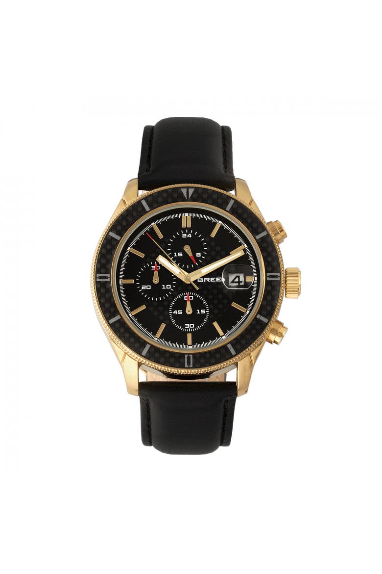 Maverick Chronograph Leather-Band Watch w/Date, Main, color, Gold/Black