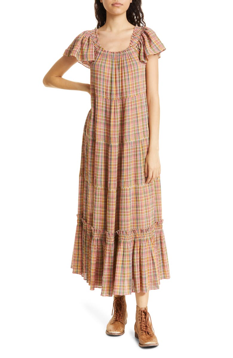 THE GREAT. The Nightingale Plaid Cotton Maxi Dress, Main, color, 