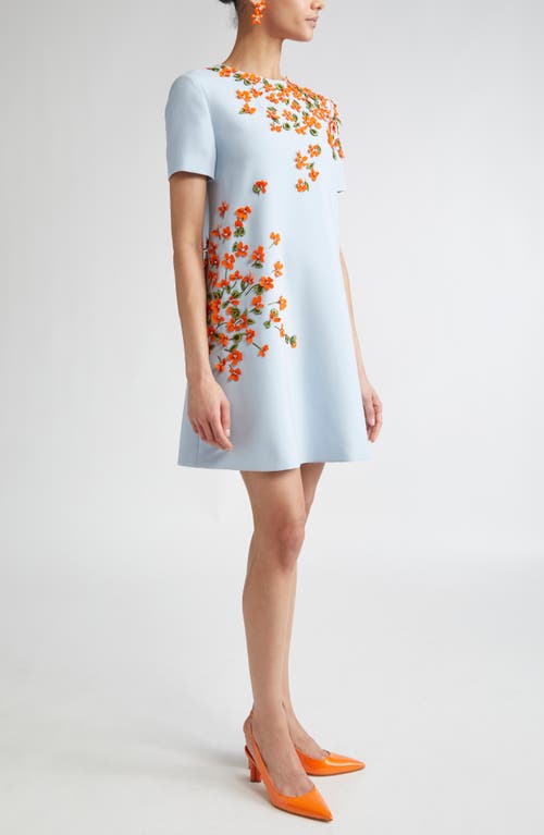 Carolina Herrera Floral Appliqué Crepe Minidress In Blue