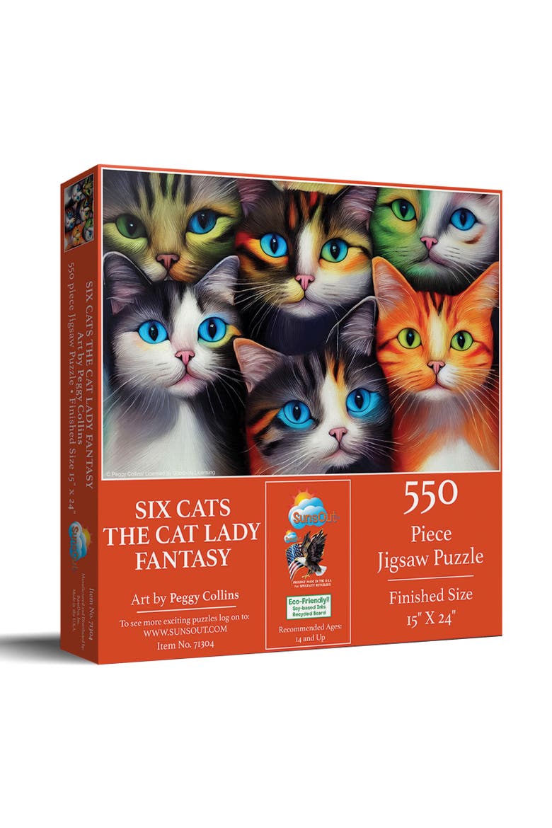 Six Cats the Cat Lady Fantasy 550 piece Jigsaw Puzzle for Adults, Main, color, Multicolor