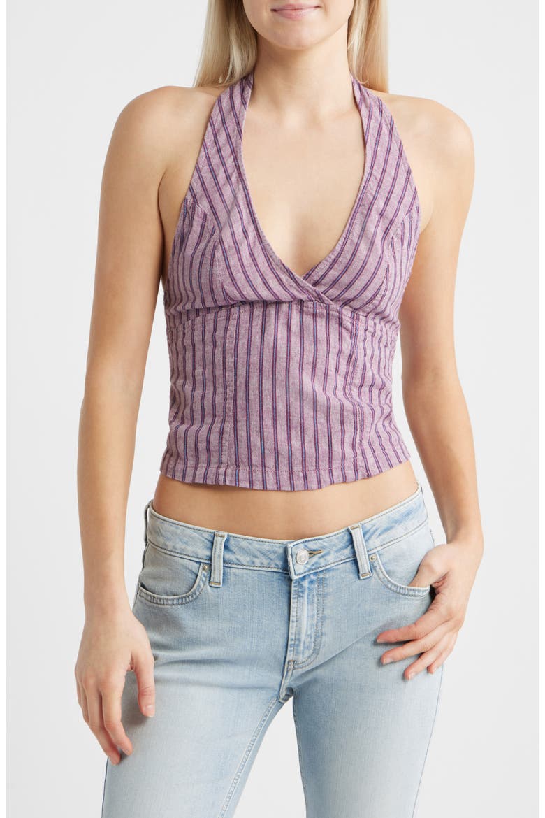Quinn Stripe Linen Halter Top, Main, color, PURPLE STRIPE