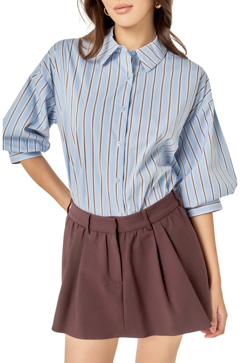 Striped Balloon Sleeve Shirt, Main, color, DUSTY BLUE