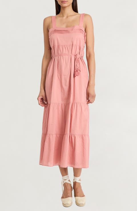 Tiered Tie Waist Midi Dress
