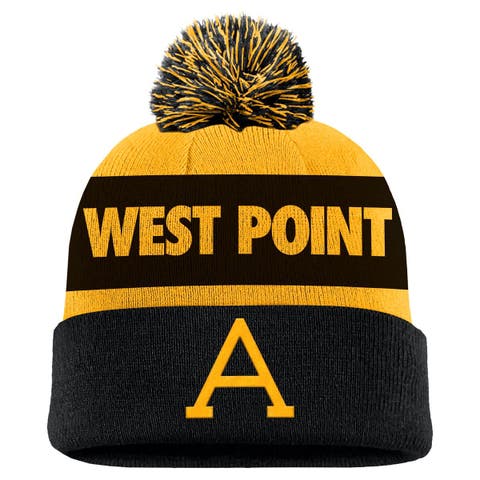 Men
s Nike Gold Army Black Knights West Point Classic Collection Peak Stripe Cuffed Knit Hat with Pom