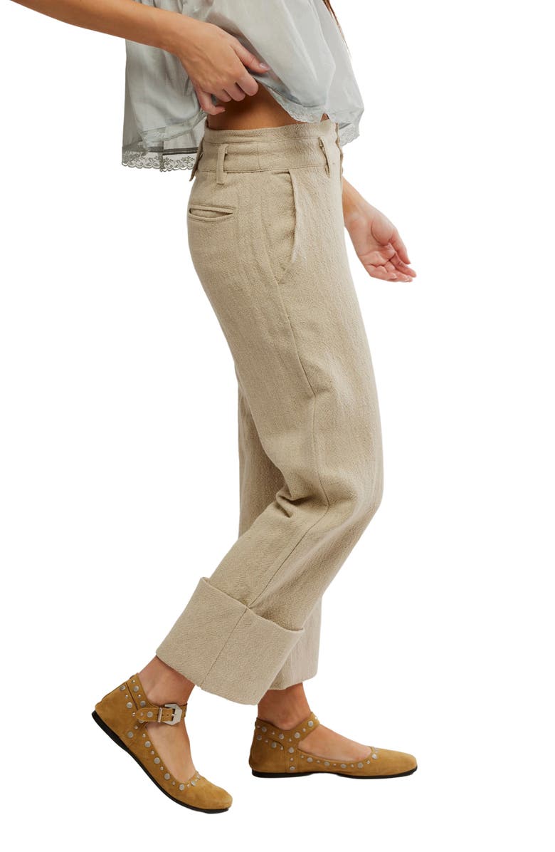 Free People Parkway Cuffed Linen & Cotton Pants, Alternate, color, Natural Combo