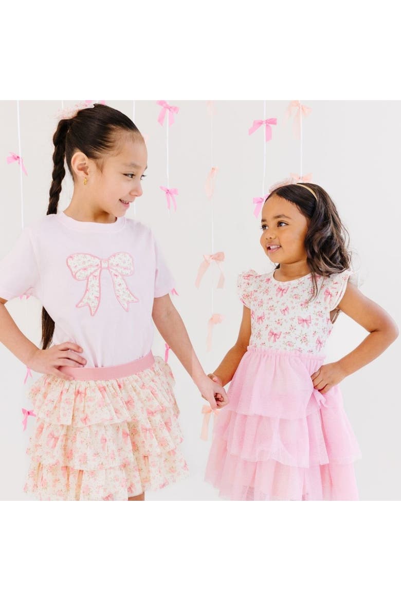 Ditsy Floral Bow Patch Short Sleeve T-Shirt, Alternate, color, Pink