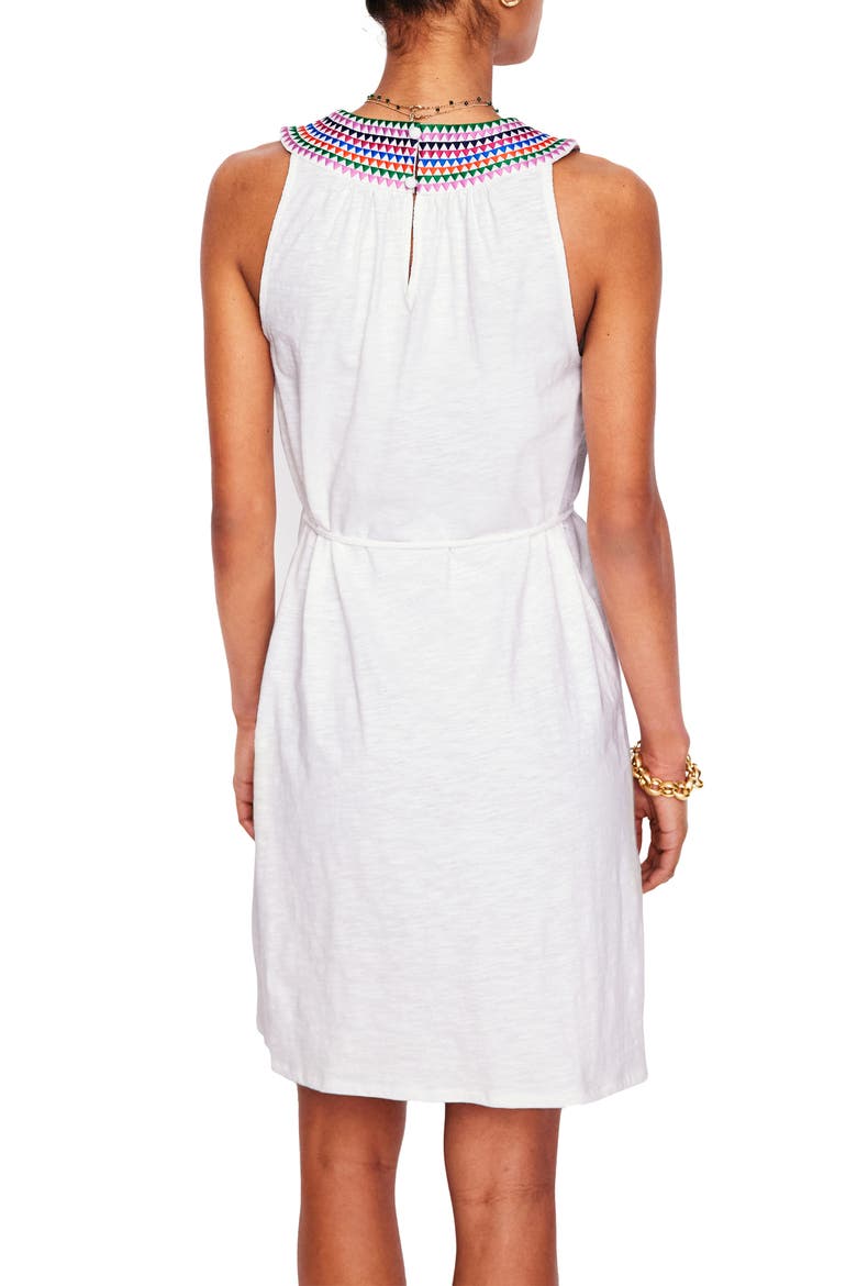 Eleni Embroidered Neckline Cotton Dress, Alternate, color, WHITE