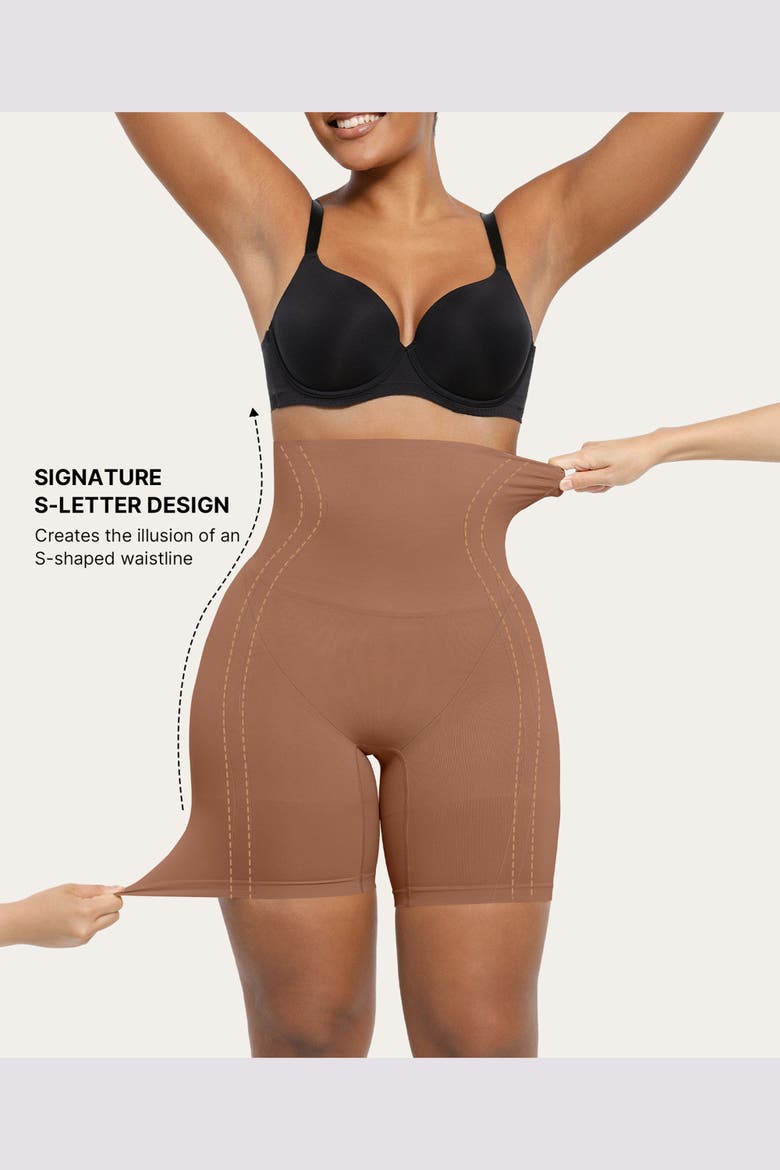 Everyday High Waist Shaping Shorts, Alternate, color, Latte