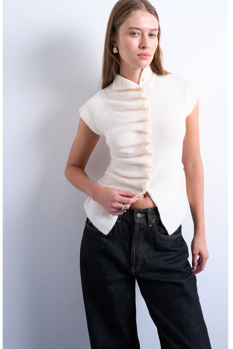 Ruffle Button Front Knit Top, Main, color, WHITE