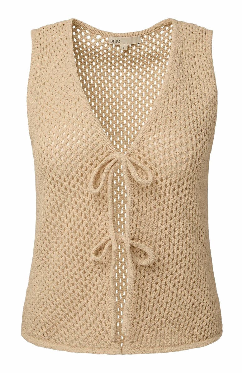 Onia Crochet Knit Tie Front Tank Top, Alternate, color, Sandshell