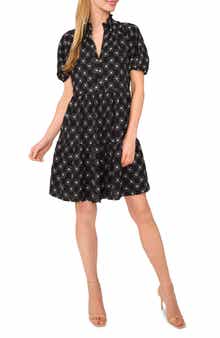CeCe Embroidered Puff Sleeve Tiered Babydoll Dress
