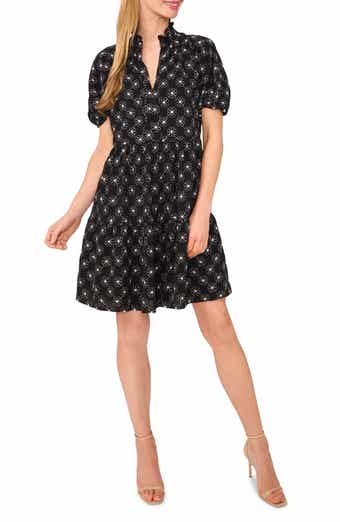 CeCe Embroidered Puff Sleeve Tiered Babydoll Dress