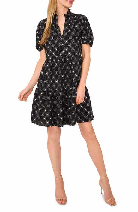 CeCe Embroidered Puff Sleeve Tiered Babydoll Dress