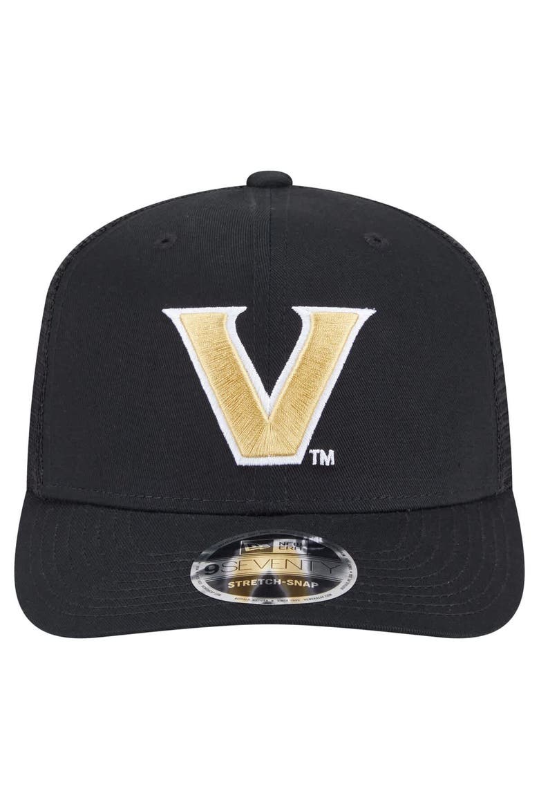 Men's New Era Black Vanderbilt Commodores Primary 9SEVENTY Trucker Stretch-Snap Hat, Alternate, color, Black