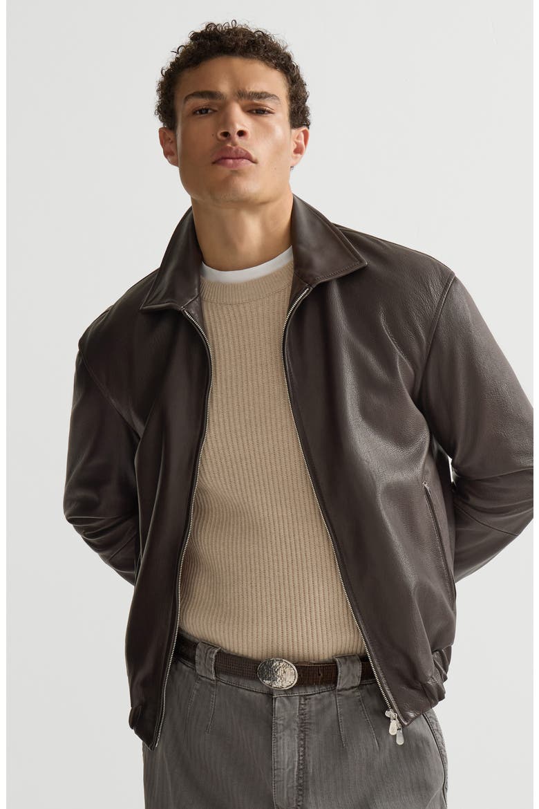 Nappa leather outerwear jacket, Alternate, color, Chocolate
