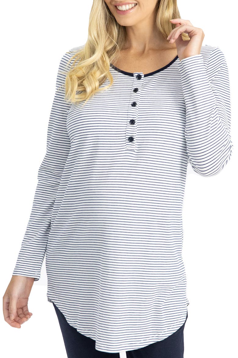 Long Sleeve Top & Lounge Pants Maternity/Nursing Set, Alternate, color, WHITE NAVY STRIPES