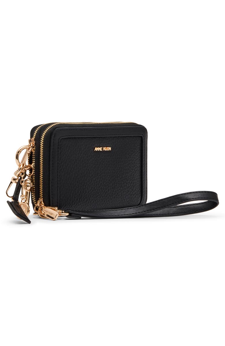 Anne Klein Double Zip Around Wallet, Alternate, color, Black