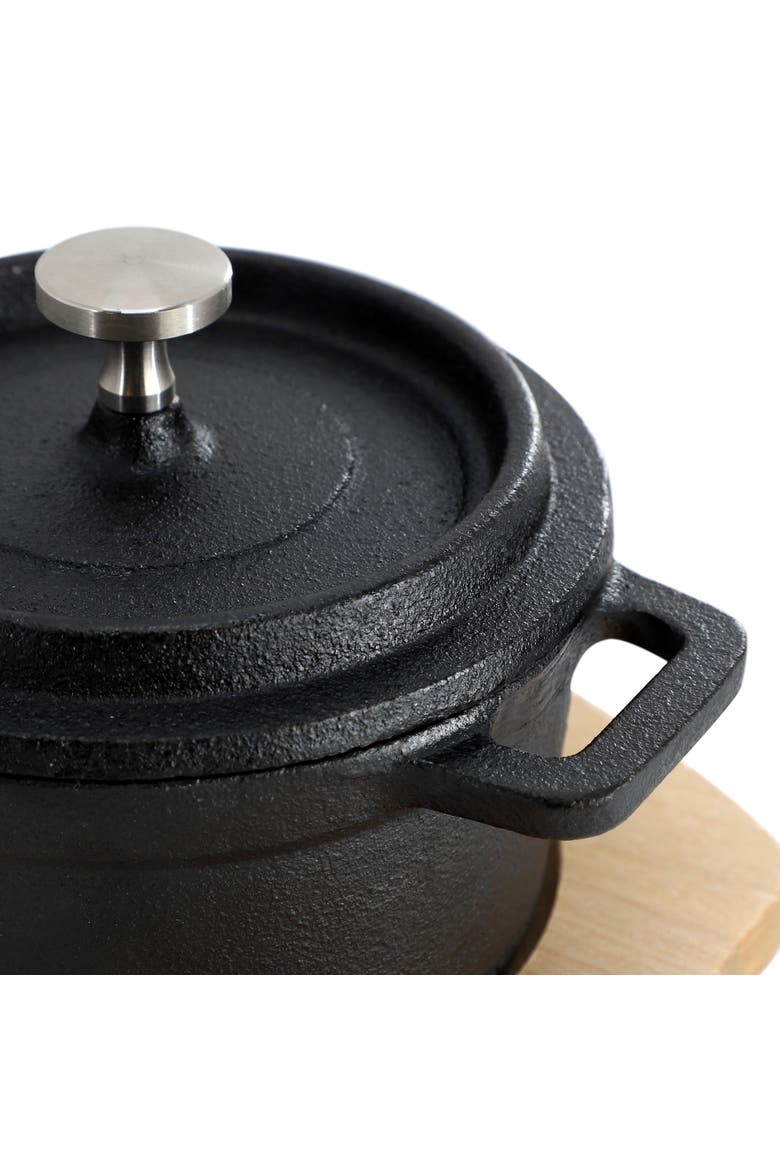 Cast Iron 8 Ounce Mini Dutch Oven with Wood Tray, Alternate, color, Black