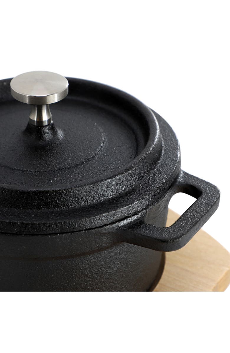 Megachef Cast Iron 8 Ounce Mini Dutch Oven with Wood Tray, Alternate, color, Black