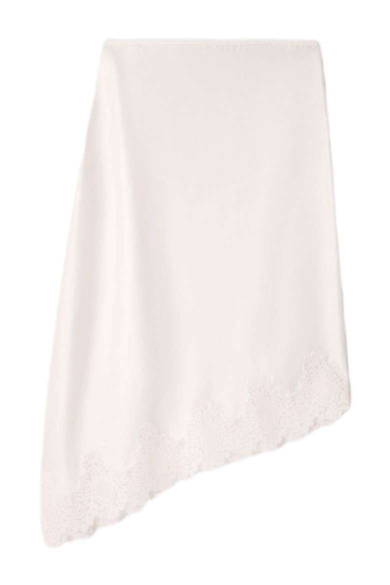 Asymmetrical satin skirt with lace, Alternate, color, Ecru