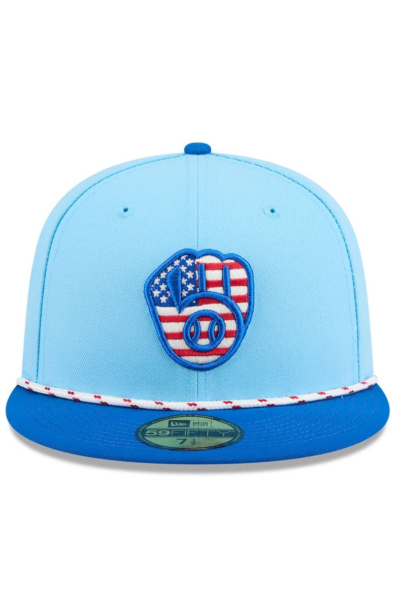 New Era Men's New Era Light Blue/Blue Milwaukee Brewers 2025 Fourth of July 59FIFTY Fitted Hat, Alternate, color, 