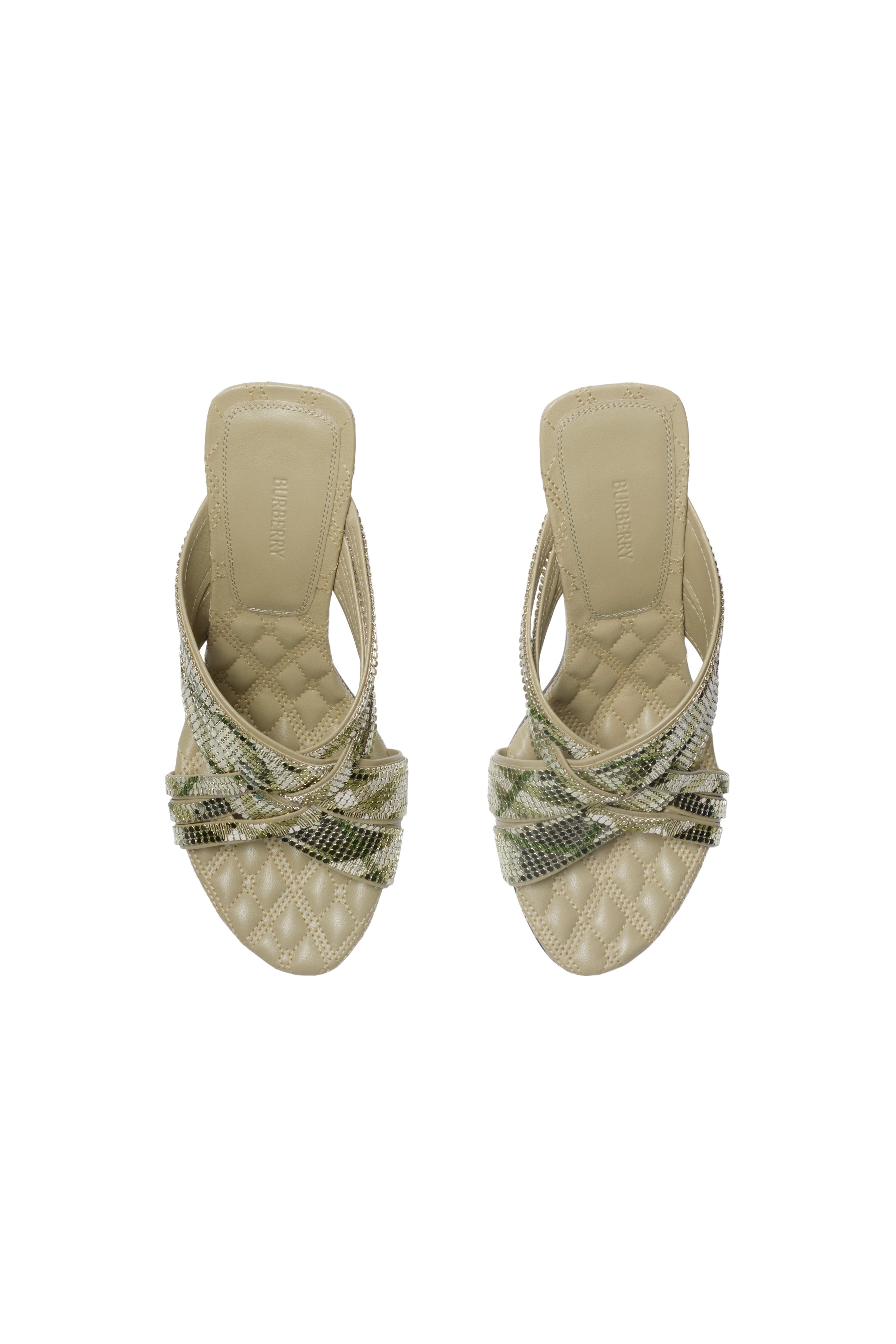 Burberry Check Mesh Cabana Maille Mules, Alternate, color, Skylark