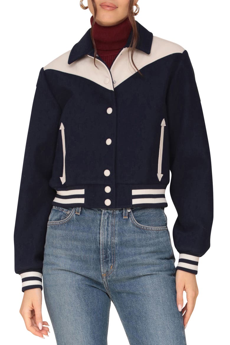 Western Bomber Jacket, Alternate, color, NAVY/ OFF WHITE