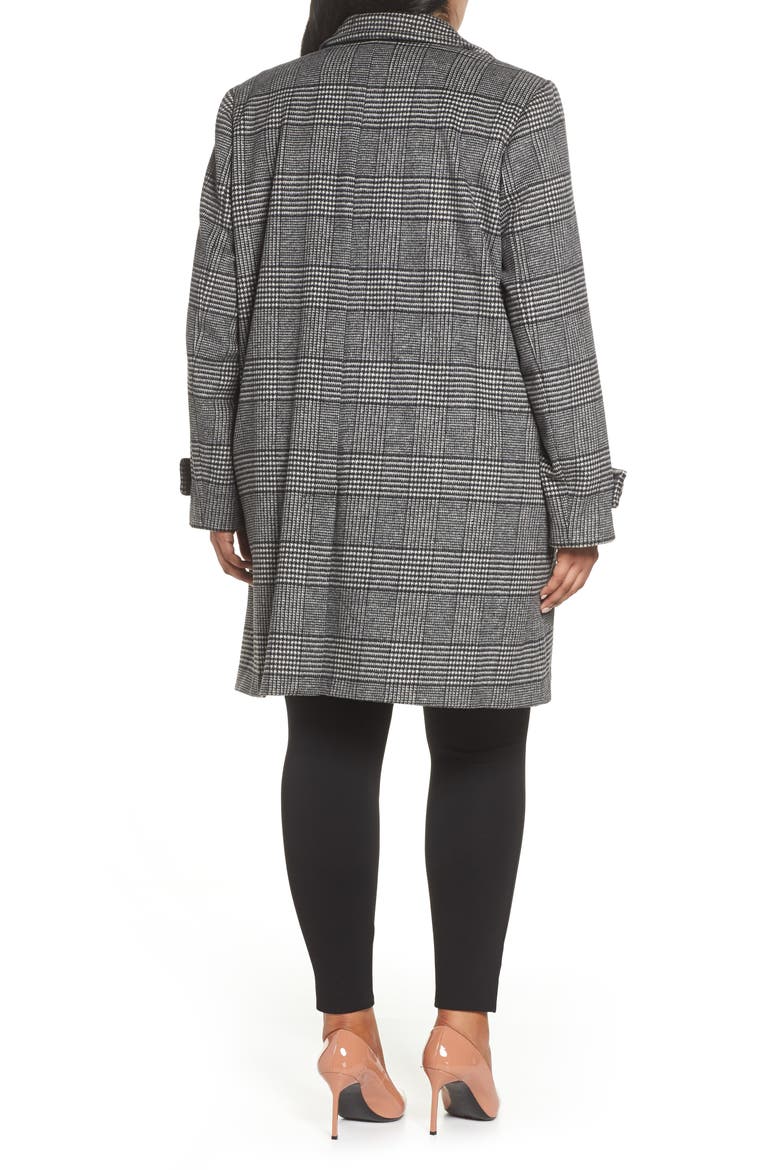 Plaid Mix Wool Blend Coat, Alternate, color, BLACK- IVORY PLAID