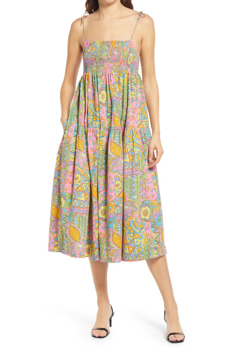 S/W/F Floral Print A-Line Cotton Dress, Main, color, 