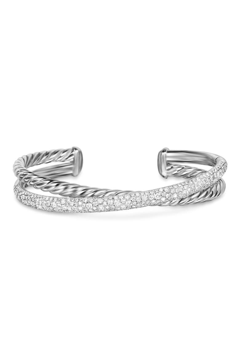 Crossover Two-Row Cuff Bracelet in Sterling Silver with Diamonds, 11mm, Alternate, color, STERLING SILVER - L