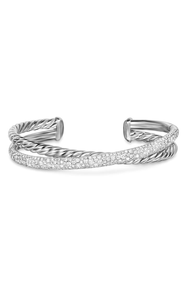 David Yurman Crossover Two-Row Cuff Bracelet in Sterling Silver with Diamonds, 11mm, Alternate, color, Sterling Silver - M