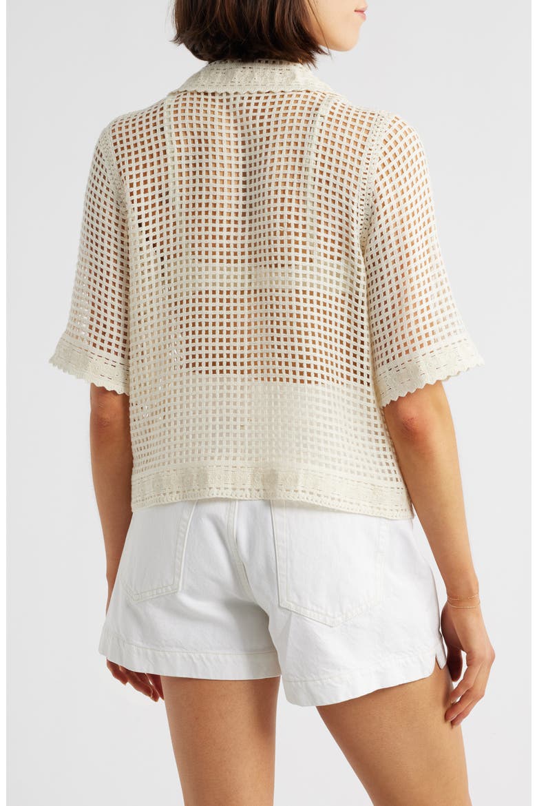 The Crochet Short Sleeve Button-Up Shirt, Alternate, color, CREAM