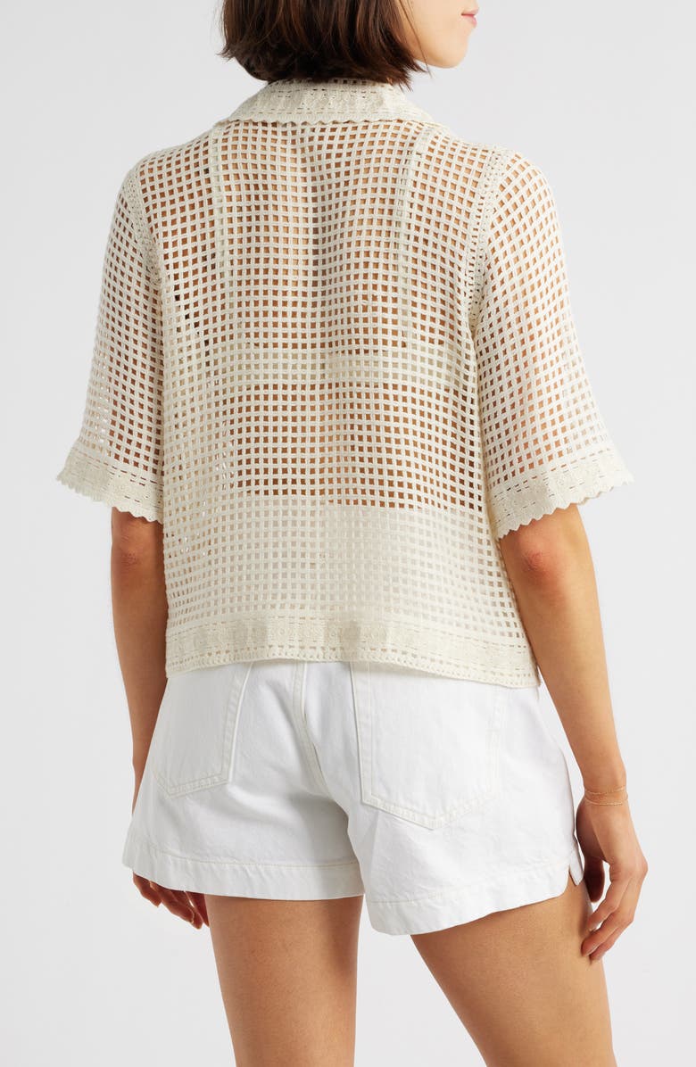 FRAME The Crochet Short Sleeve Button-Up Shirt, Alternate, color, Cream
