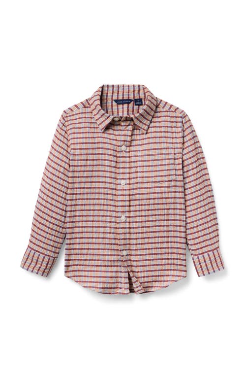 Janie And Jack Plaid Seersucker Twill Shirt In Red