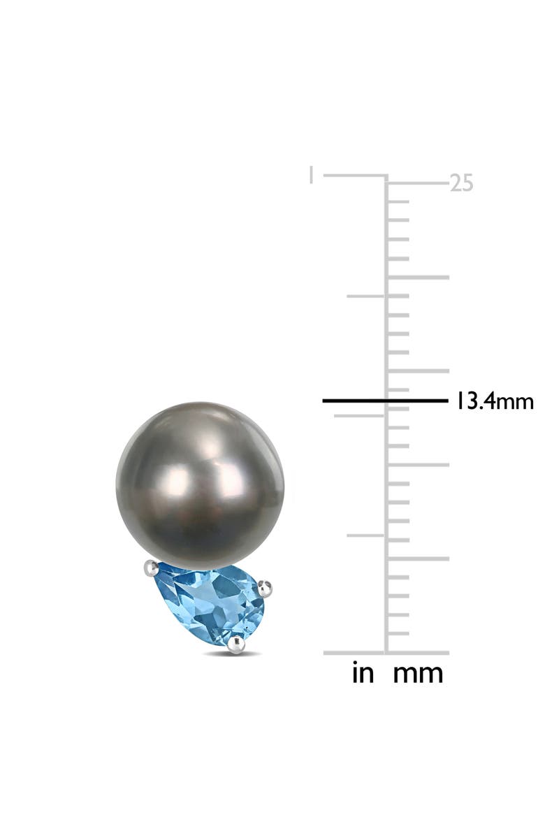 DELMAR Sterling Silver 8–9mm Cultured Black Tahitian Pearl & Blue Topaz Stud Earrings, Alternate, color, 