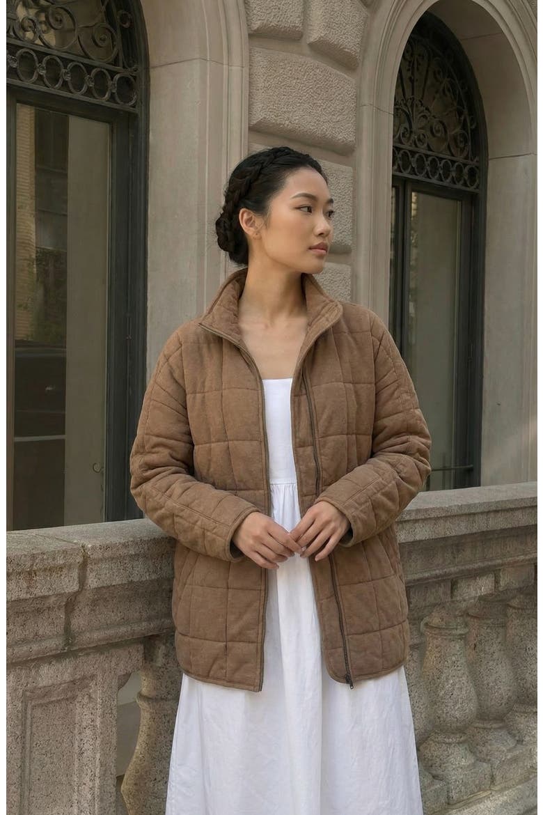 Quilted Fleece Long Sleeve Jacket, Alternate, color, Camel