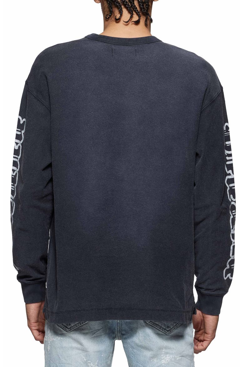 Textured Logo Long Sleeve Cotton Graphic T-Shirt, Alternate, color, BLACK