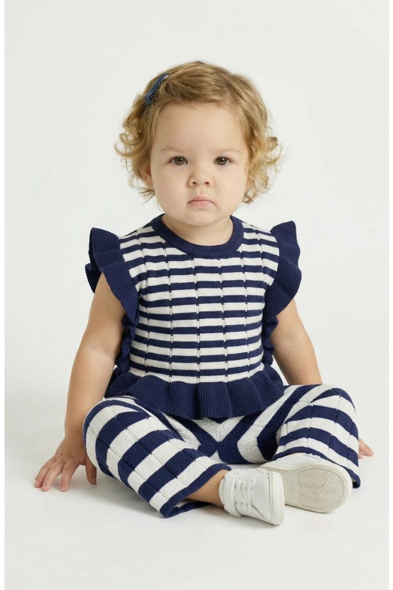 Mixed Stripe Top & Pants Set, Alternate, color, BLUE