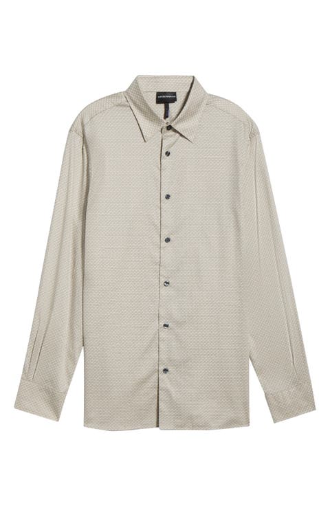 Weave Pattern Stretch Button-Up Shirt