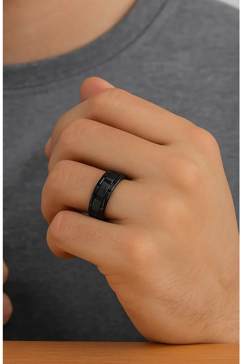 Windsor Beveled Tungsten Carbide Wedding Band, Alternate, color, Black 8mm