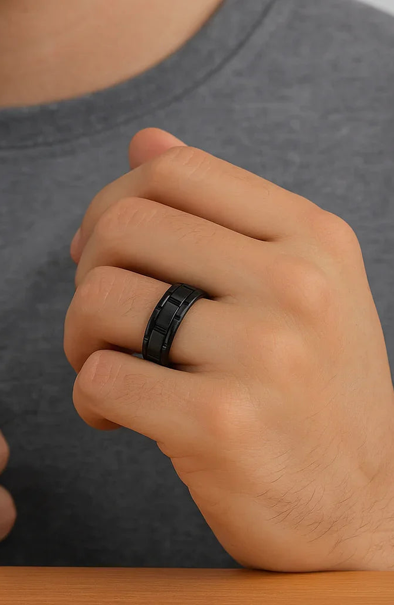 Larson Jewelers Windsor Beveled Tungsten Carbide Wedding Band, Alternate, color, Black 8Mm