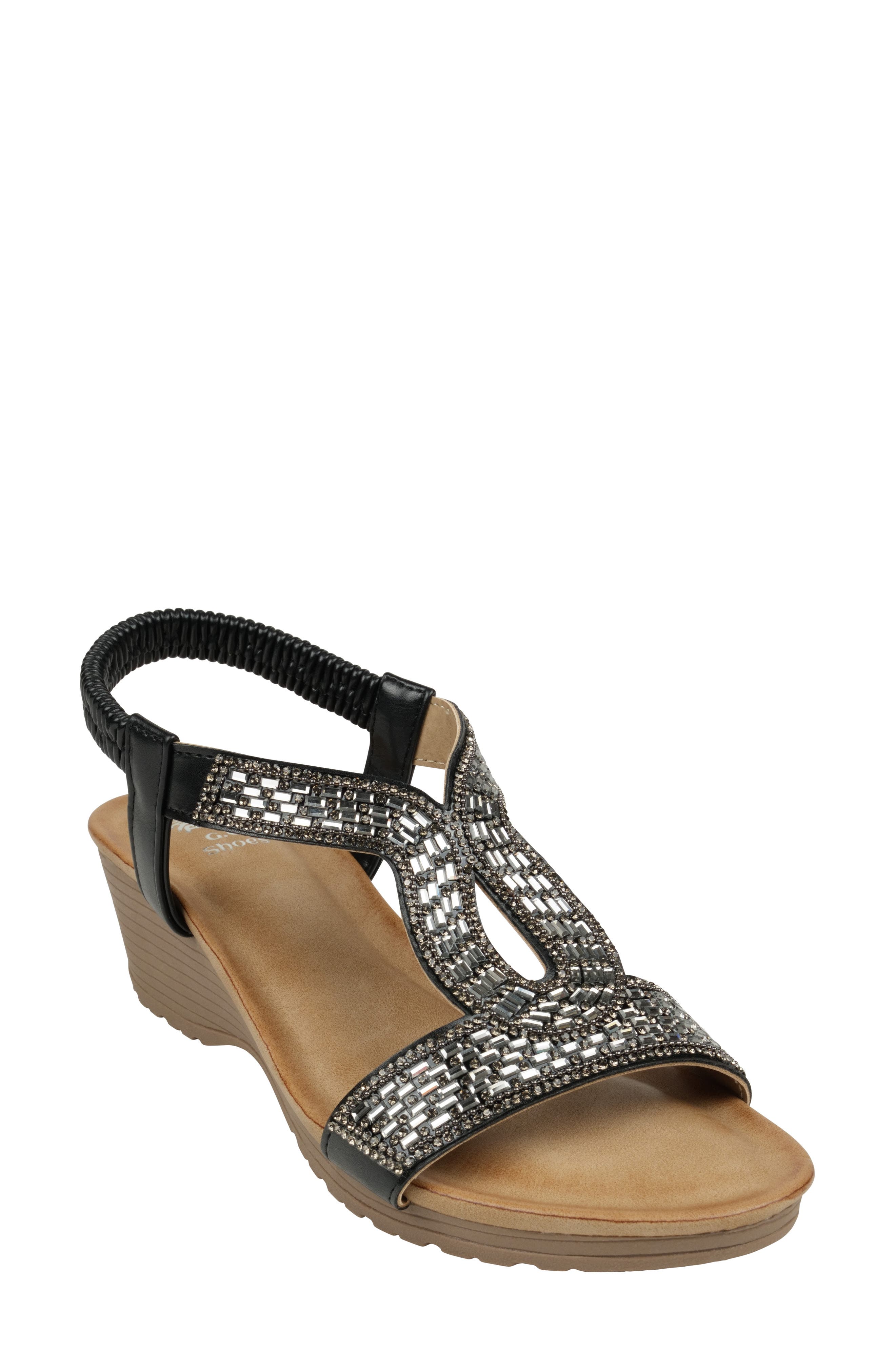 GOOD CHOICE NEW YORK Celestia Embellished Ankle Strap Wedge Sandal, Main, color, 