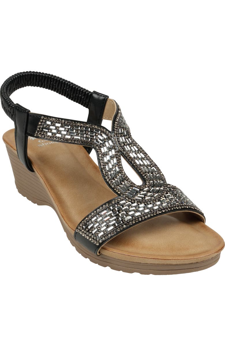 GOOD CHOICE NEW YORK Celestia Embellished Ankle Strap Wedge Sandal, Main, color,